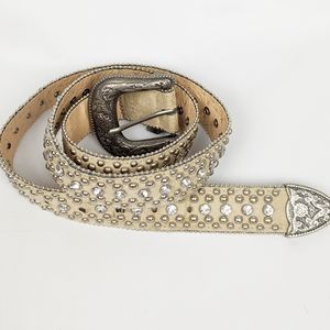 Guess | Tan Rhinestone Women's Statement Belt LG